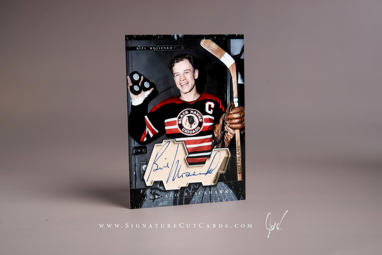 Bill Mosienko Chicago Blackhawks History in Photographs Signature Cut Card Autograph