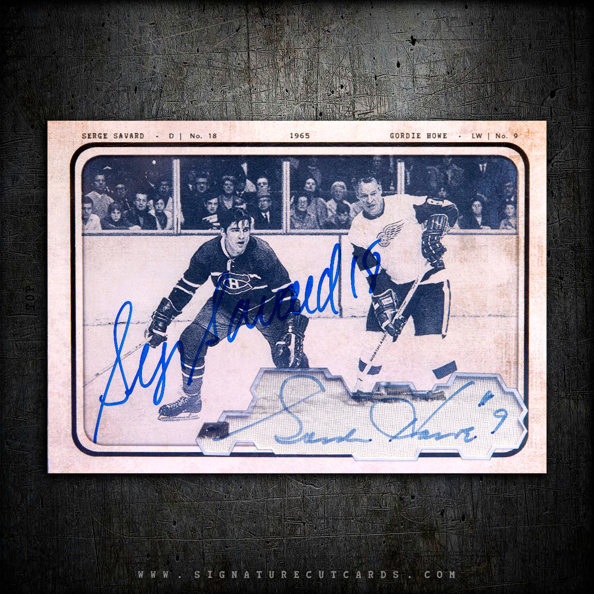 Serge Savard & Gordie Howe Hand Signed Dual Signature Cut Card Series #'d /2