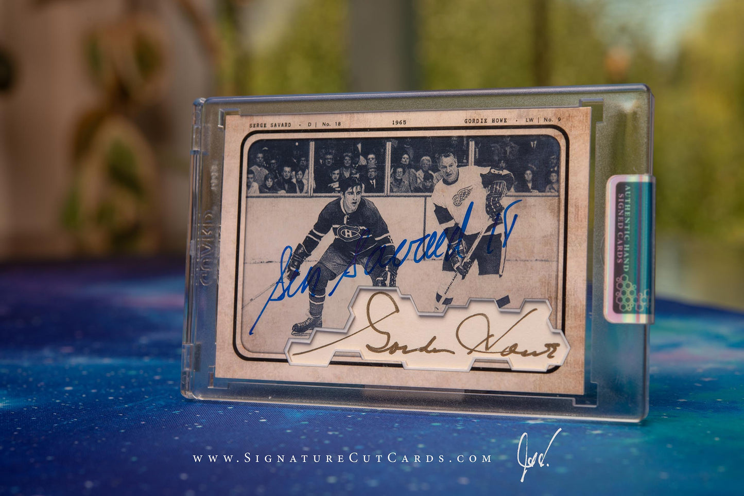 Serge Savard & Gordie Howe Hand Signed Dual Signature Cut Card Series #'d /2