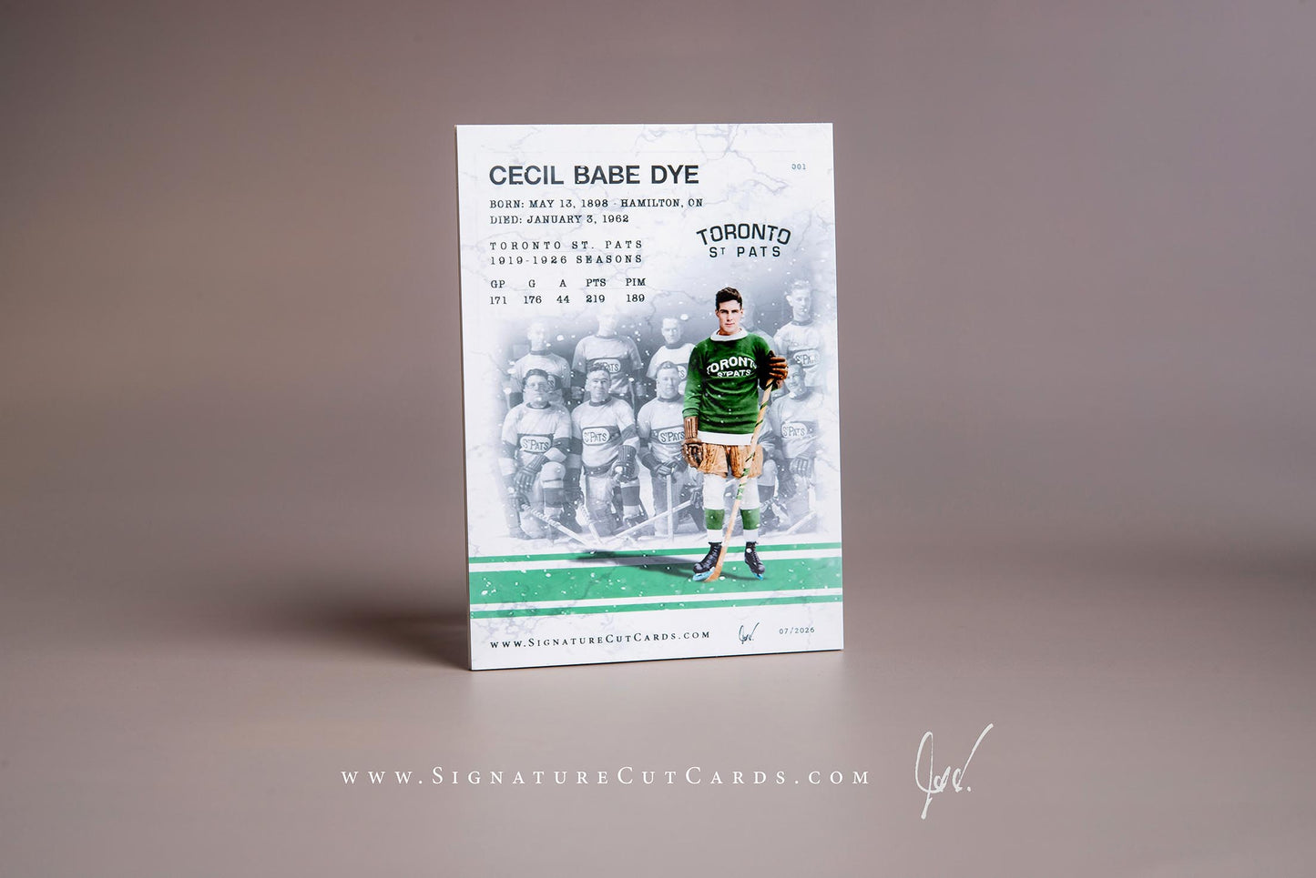 Cecil Babe Dye Toronto St. Pats Signature Cut Card Back 