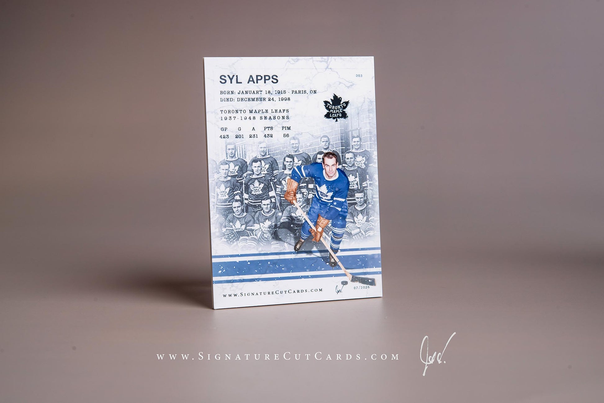 Syl Apps Toronto Maple Leafs Signature Cut Card Back 