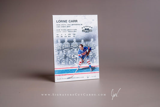 Lorne Carr New York Americans Signature Cut Card Back 