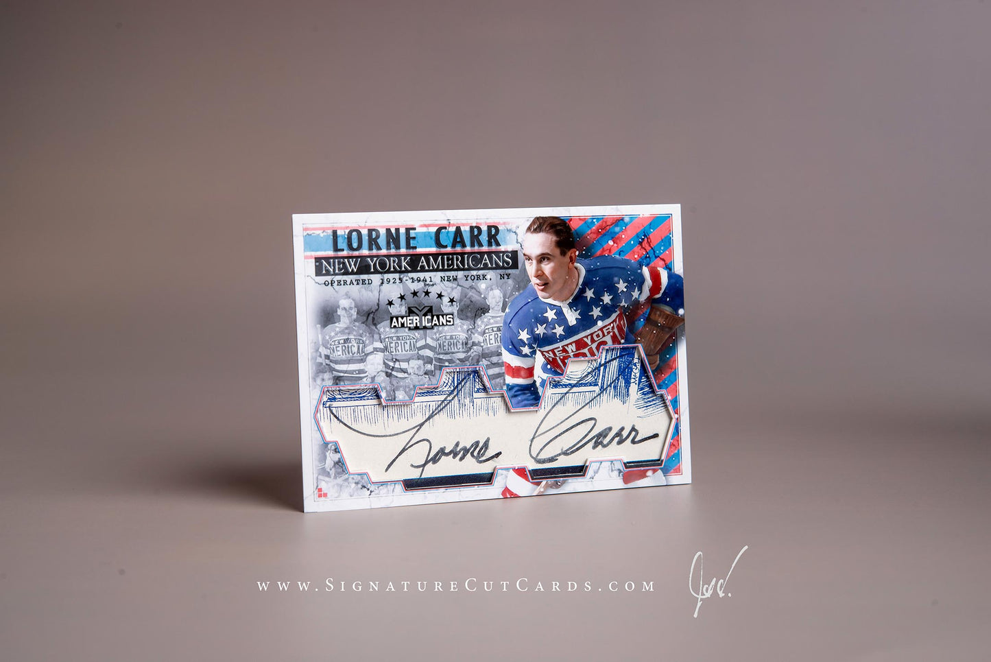 Lorne Carr New York Americans Signature Cut Card Autograph 
