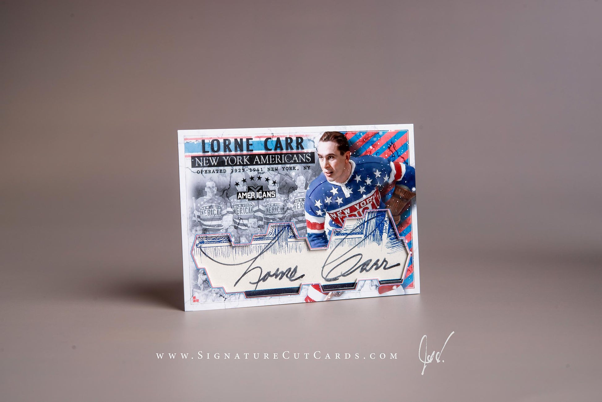 Lorne Carr New York Americans Signature Cut Card Autograph 