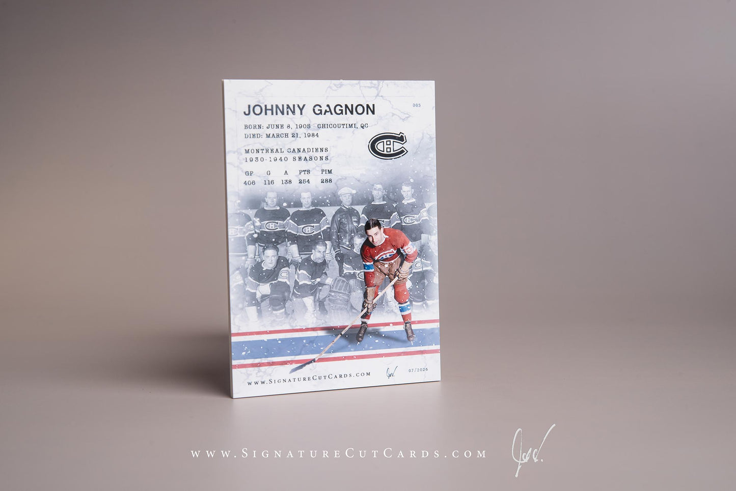 Johnny Gagnon Montreal Canadiens Signature Cut Card Back