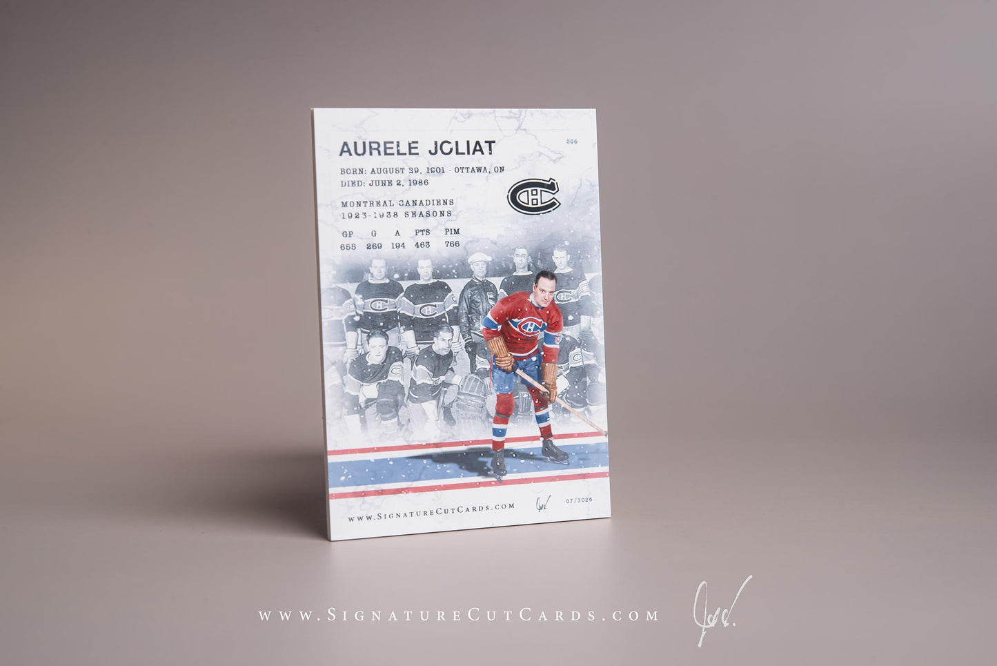 Aurele Joliat Montreal Canadiens Signature Cut Card Back