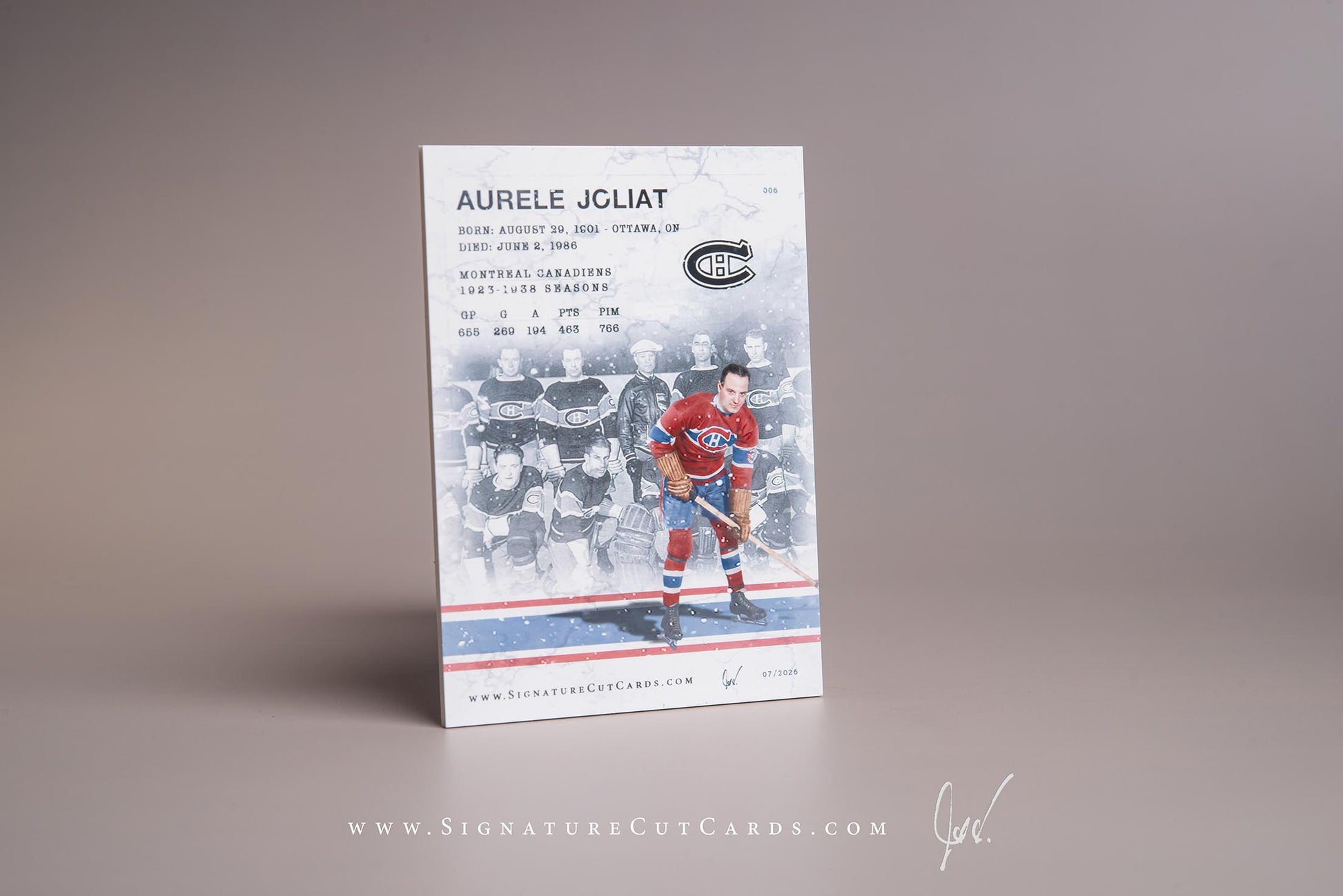 Aurele Joliat Montreal Canadiens Signature Cut Card Back