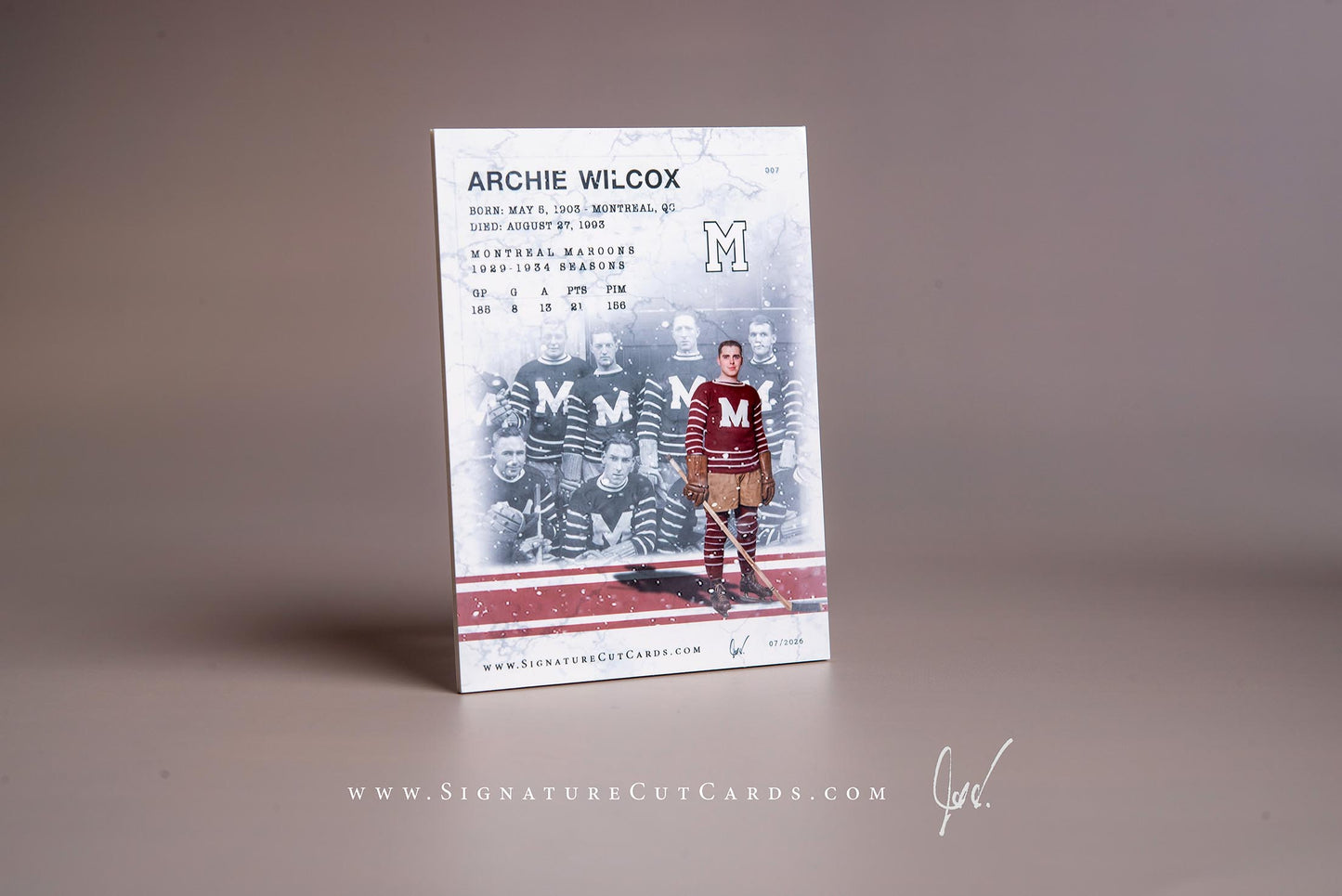 Archie Wilcox Montreal Maroons Signature Cut Card Back 