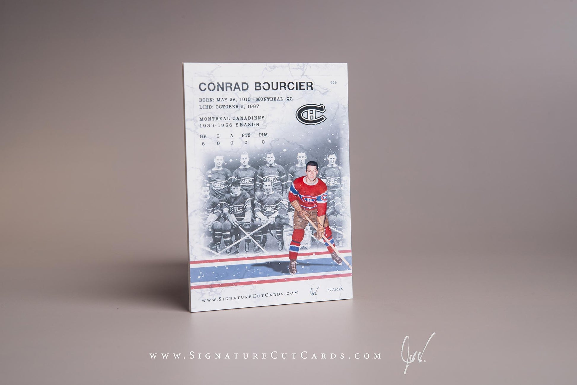 Conrad Bourcier Montreal Canadiens Signature Cut Card Back