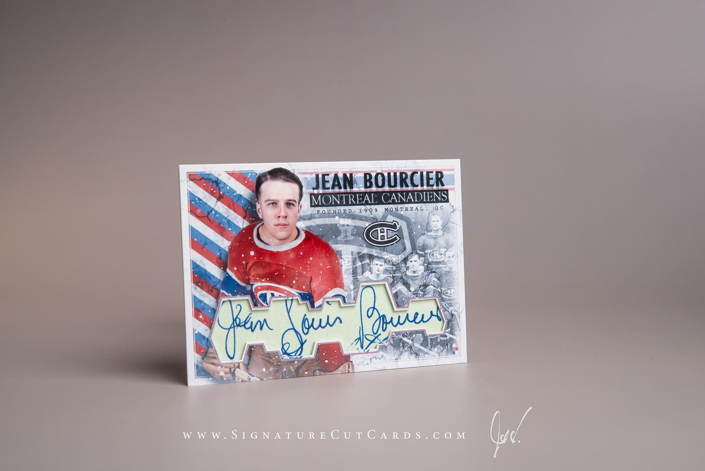 Jean Bourcier Montreal Canadiens Signature Cut Card Autograph