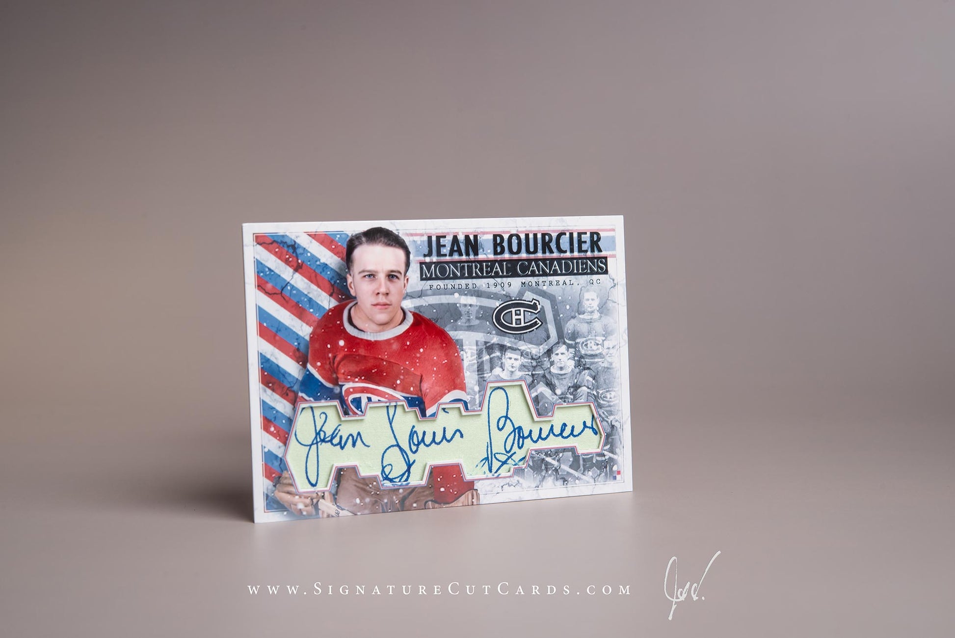 Jean Bourcier Montreal Canadiens Signature Cut Card Autograph