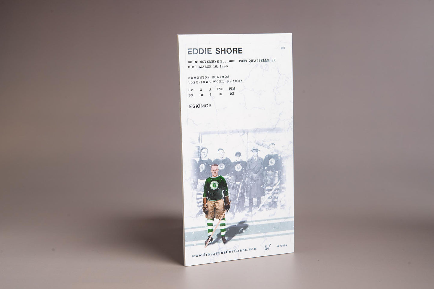 Eddie Shore Edmonton Eskimos Signature Cut Tallboy Card Back