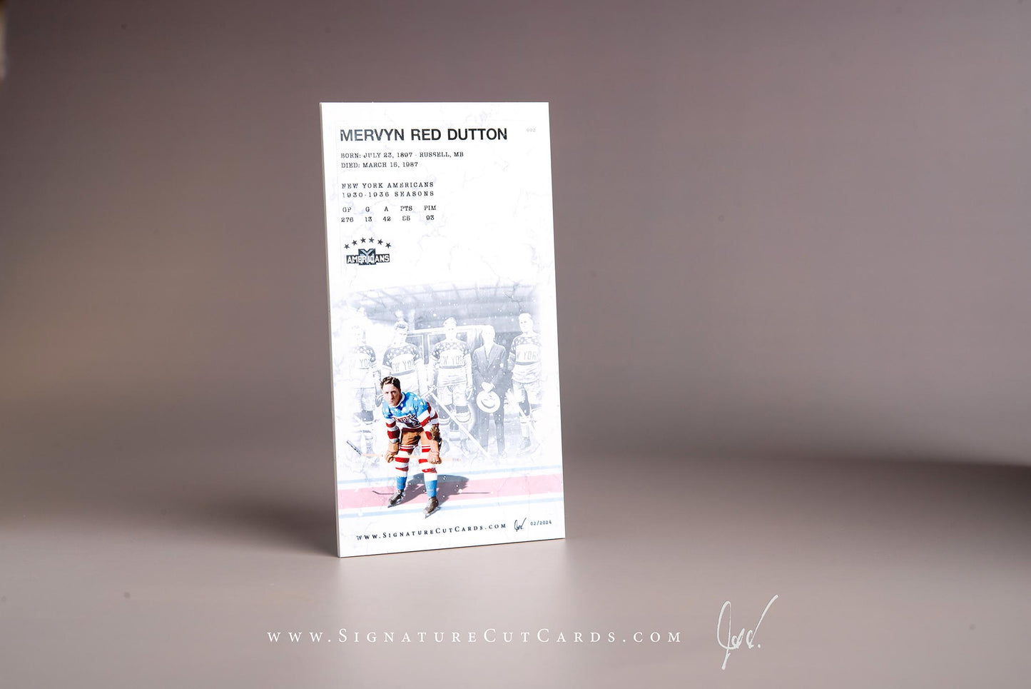 Mervyn Red Dutton New York Americans Signature Cut Tallboy Card Back