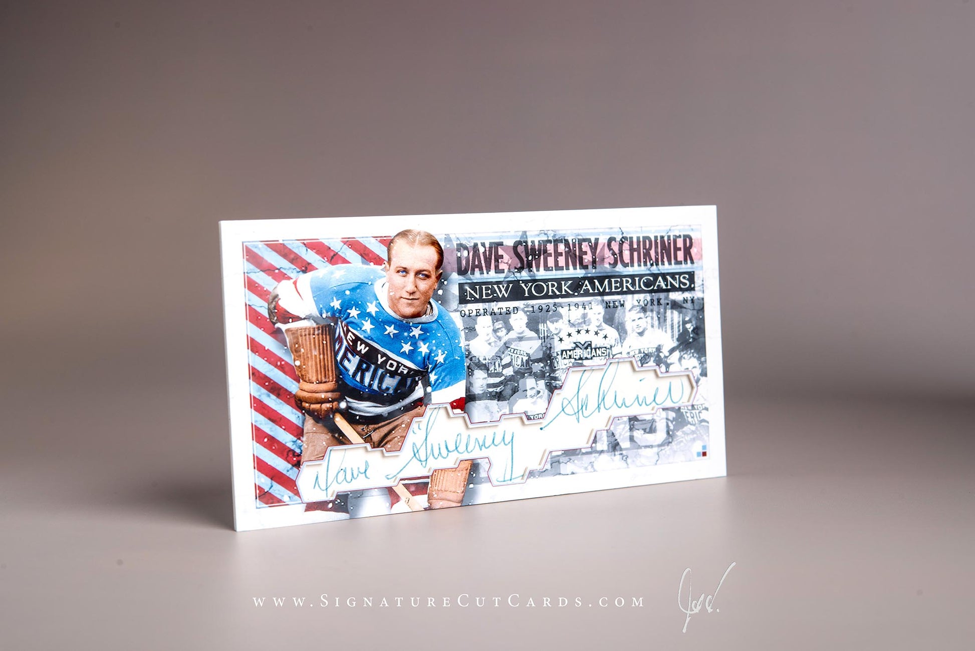 Dave Sweeney Schriner New York Americans Signature Cut Tallboy Card Autograph