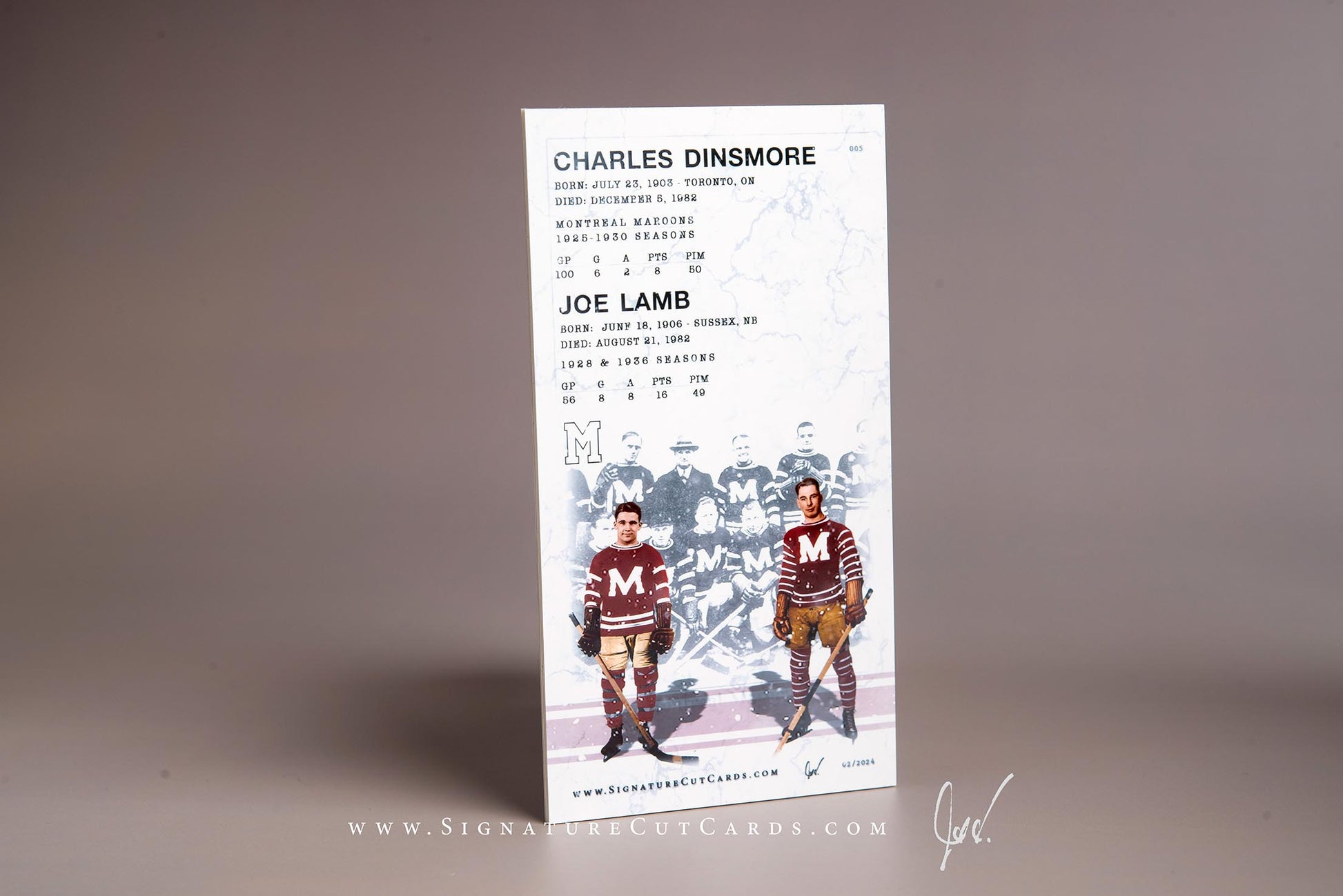 Charles Dinsmore & Joe Lamb Montreal Maroons Signature Cut Tallboy Card Back
