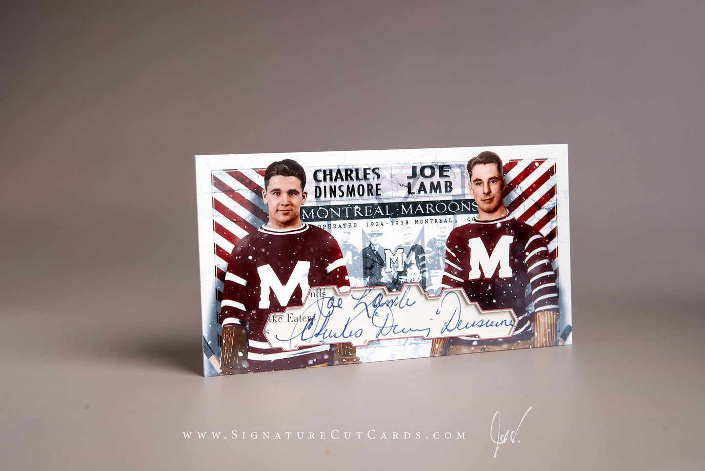 Charles Dinsmore & Joe Lamb Montreal Maroons Signature Cut Tallboy Card Autograph