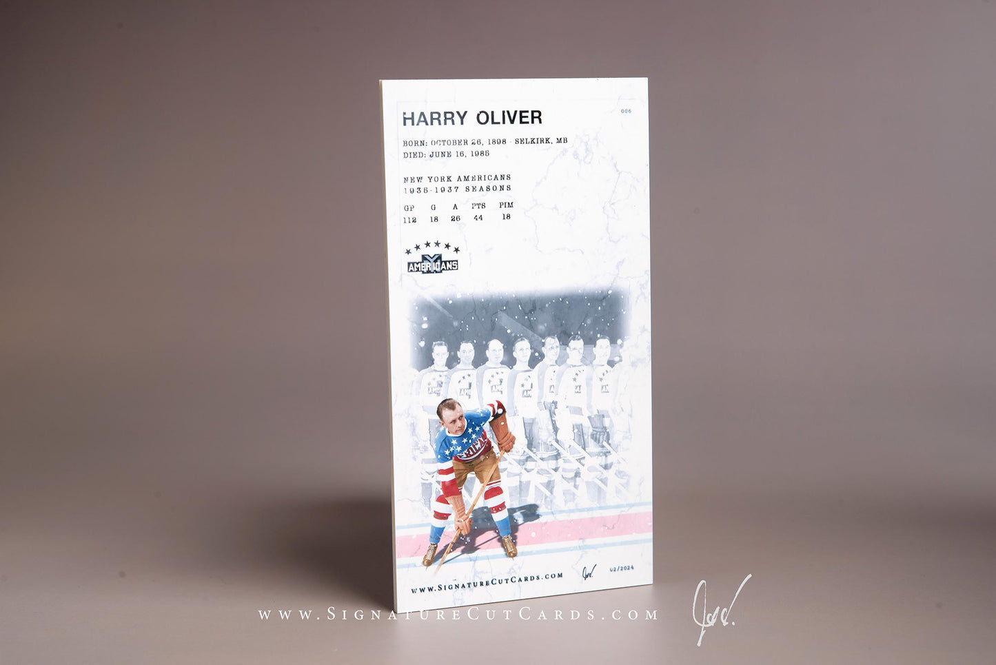 Harry Oliver New York Americans Signature Cut Tallboy Card Back