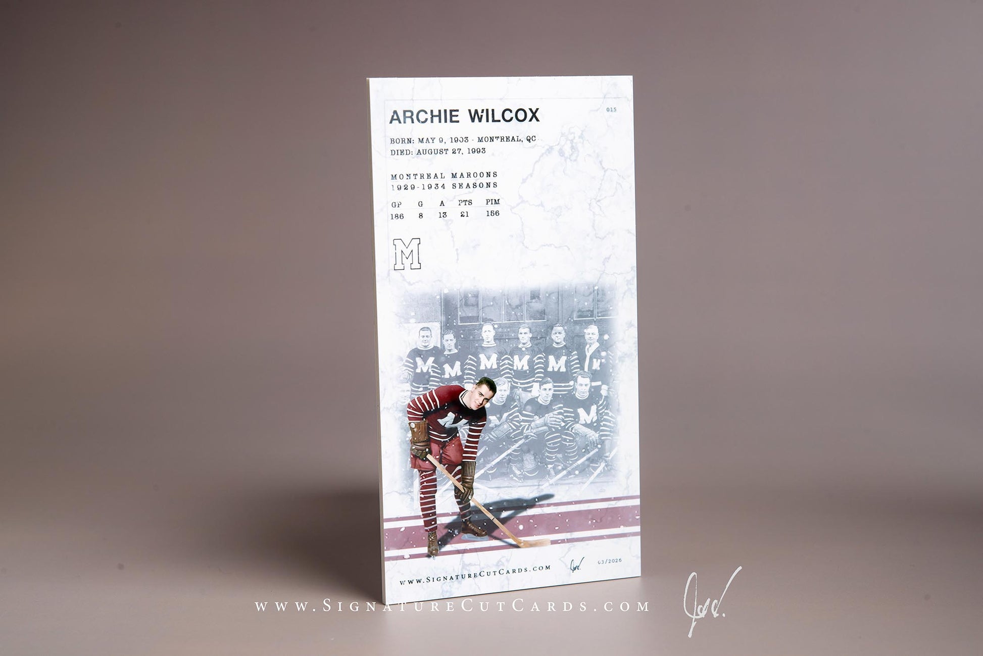 Archie Wilcox Montreal Maroons Signature Cut Tallboy Card Back