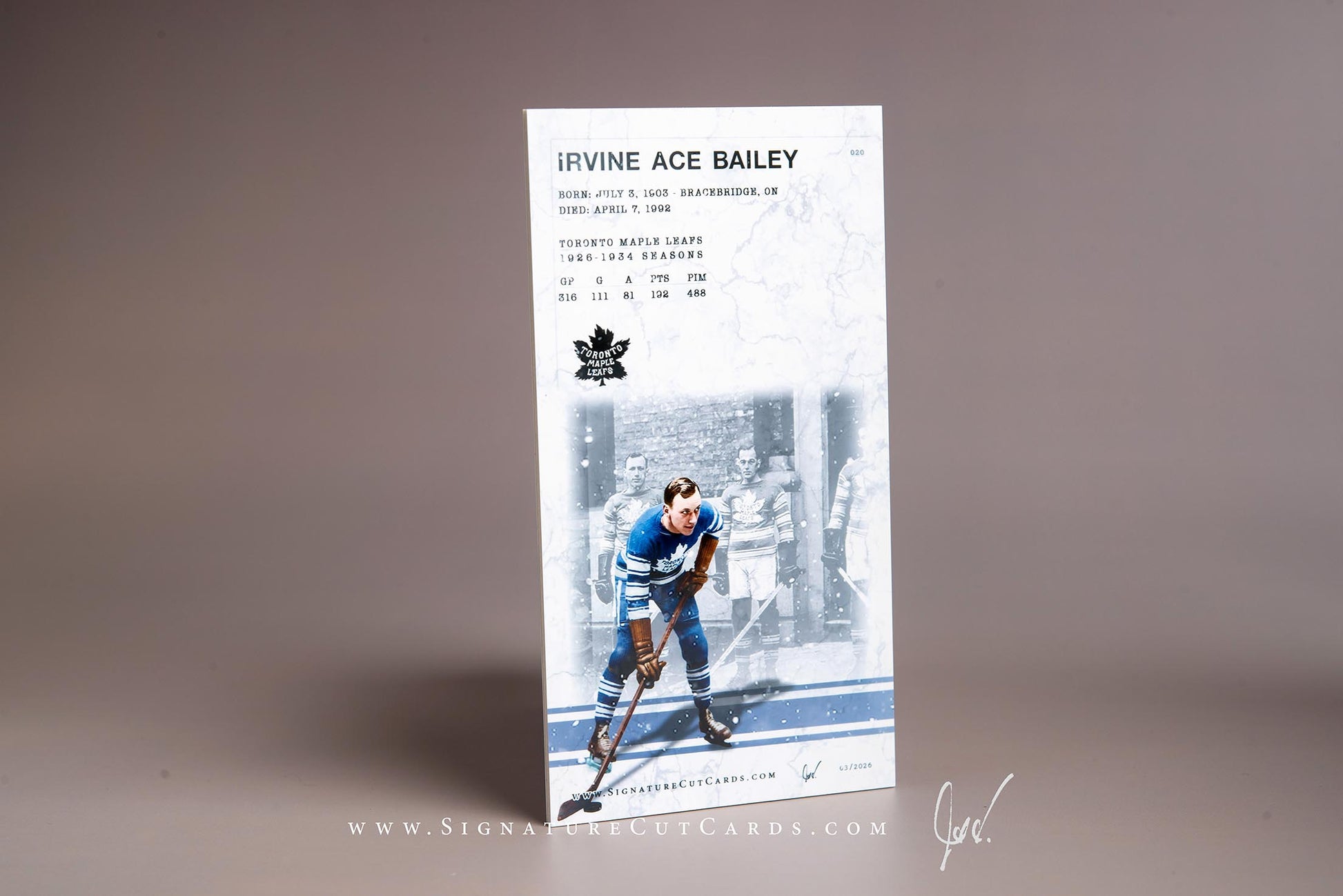 Irvine Ace Bailey Toronto Maple Leafs Signature Cut Tallboy Card Back