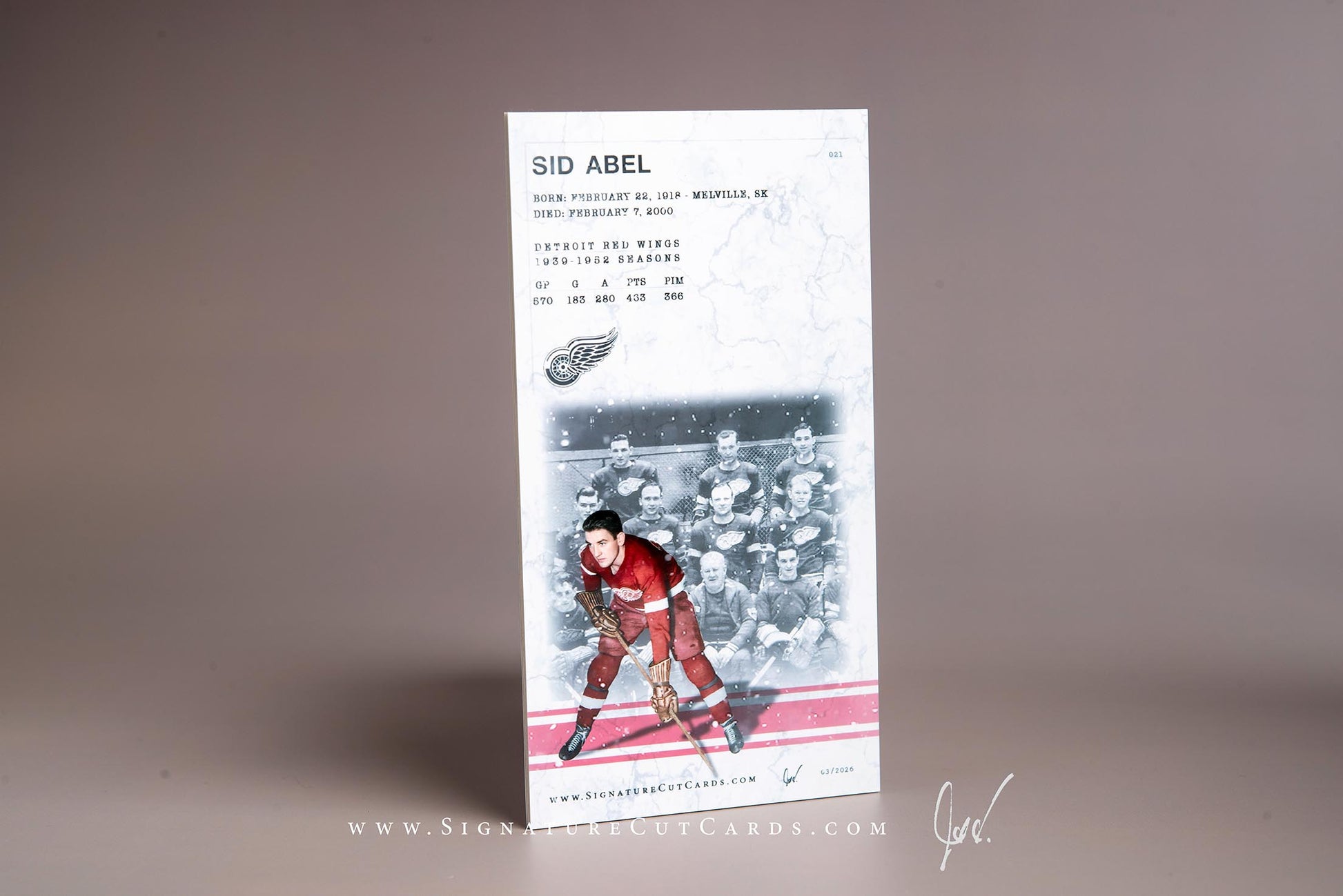 Sid Abel Detroit Red Wings Signature Cut Tallboy Card Back