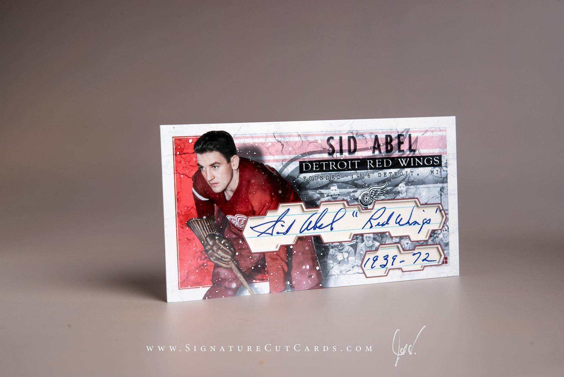Sid Abel Detroit Red Wings Signature Cut Tallboy Card Autograph