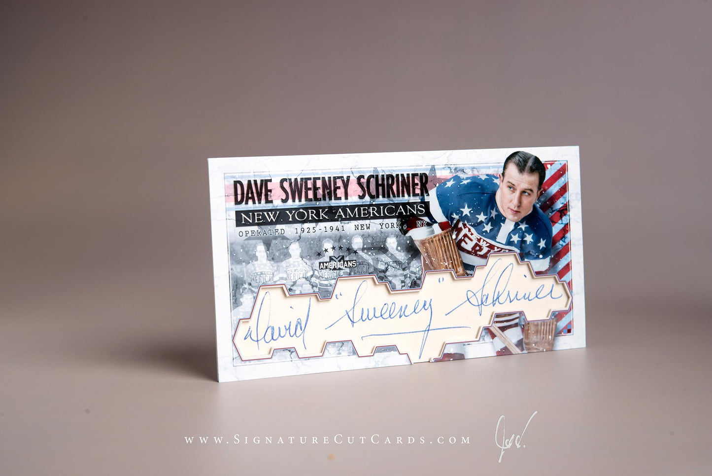 Dave Sweeney Schriner New York Americans Signature Cut Tallboy Card Autograph