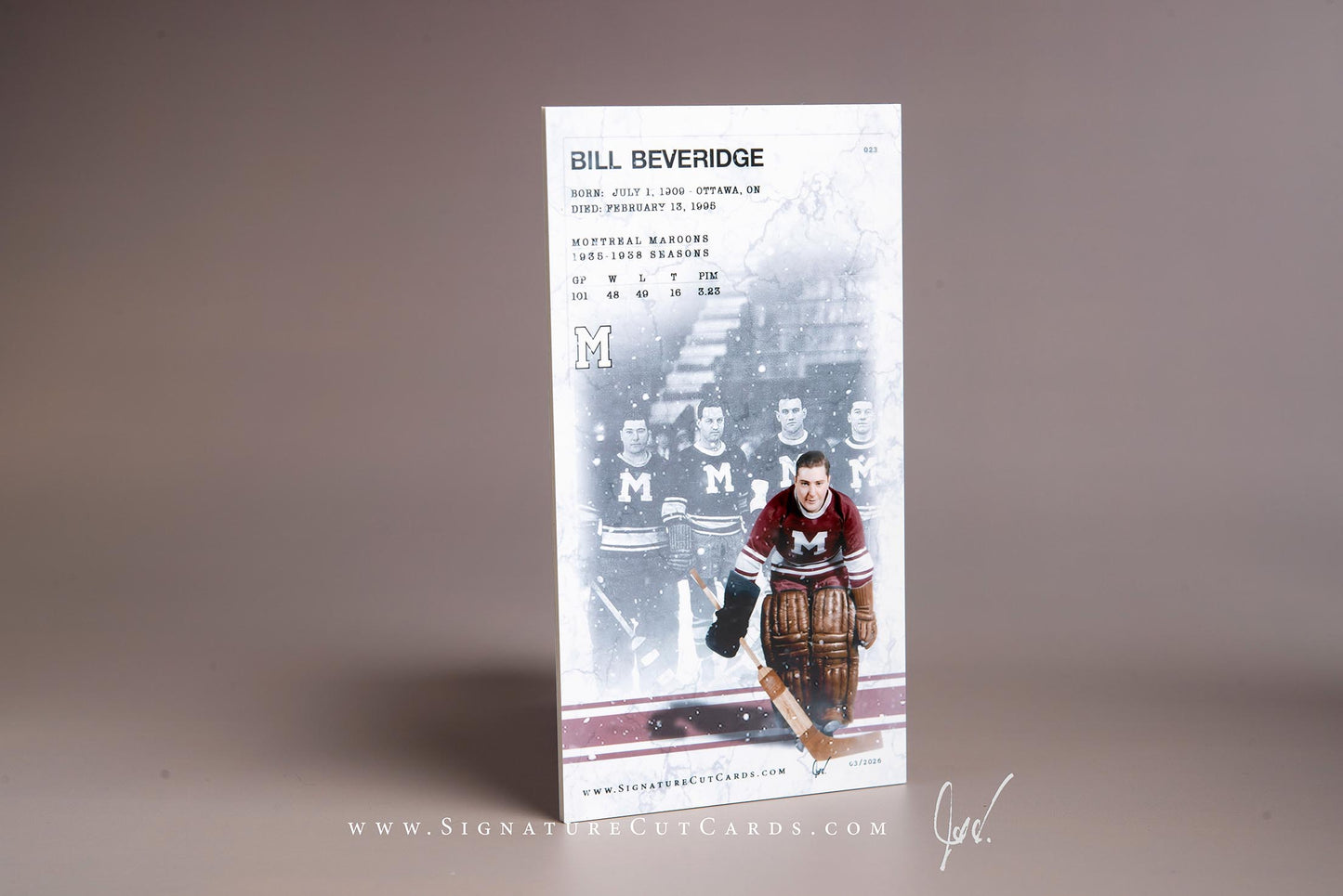 Bill Beveridge Montreal Maroons Signature Cut Tallboy Card Back
