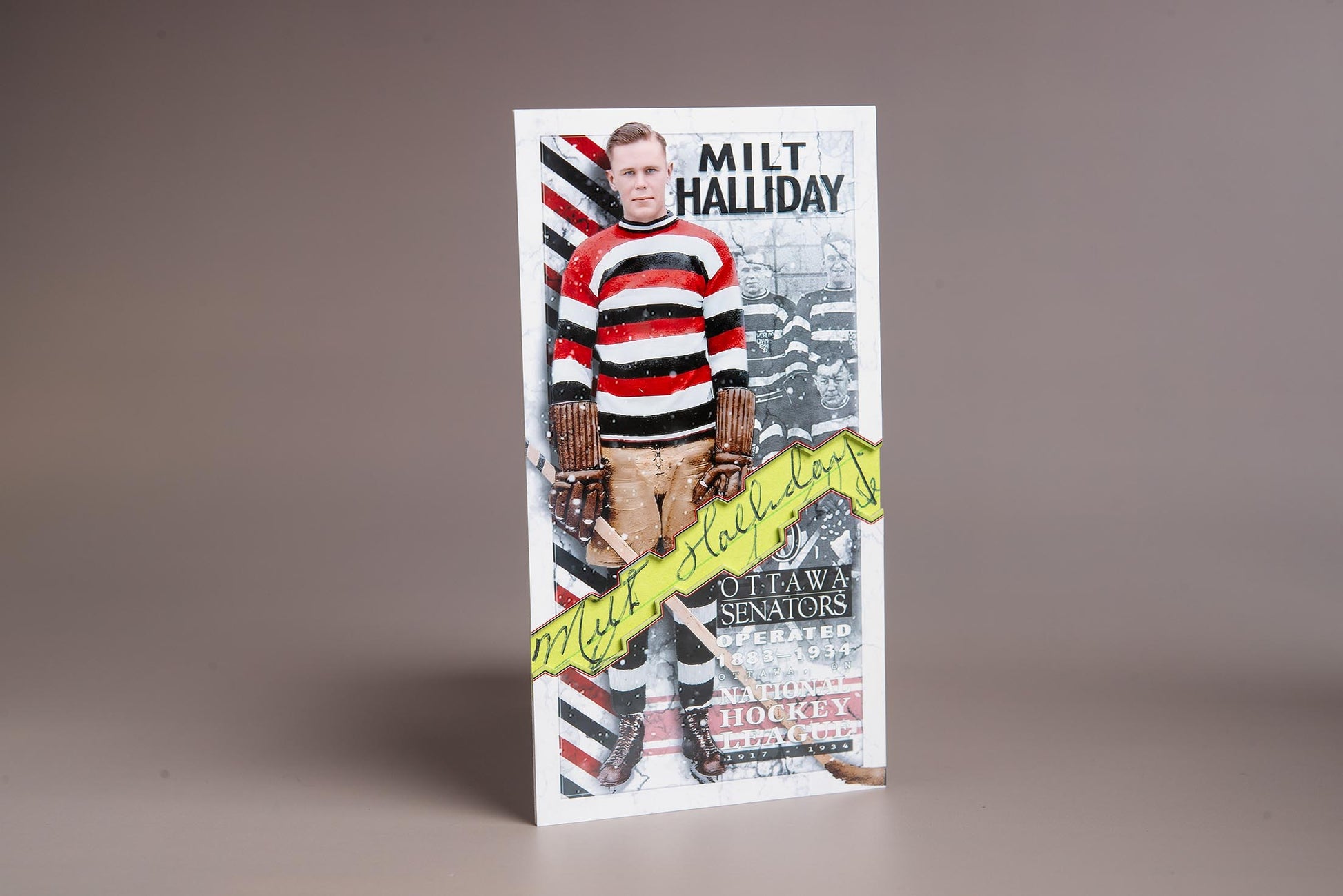 Milt Halliday Ottawa Senators Signature Cut Tallboy Card Autograph