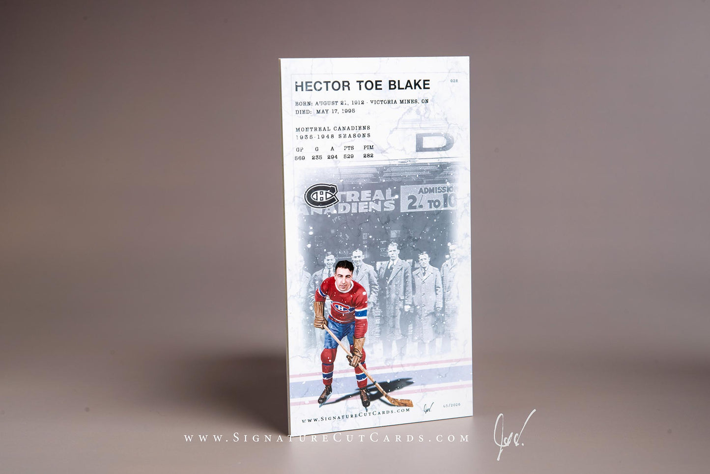Hector Toe Blake Montreal Canadiens Signature Cut Tallboy Card Back