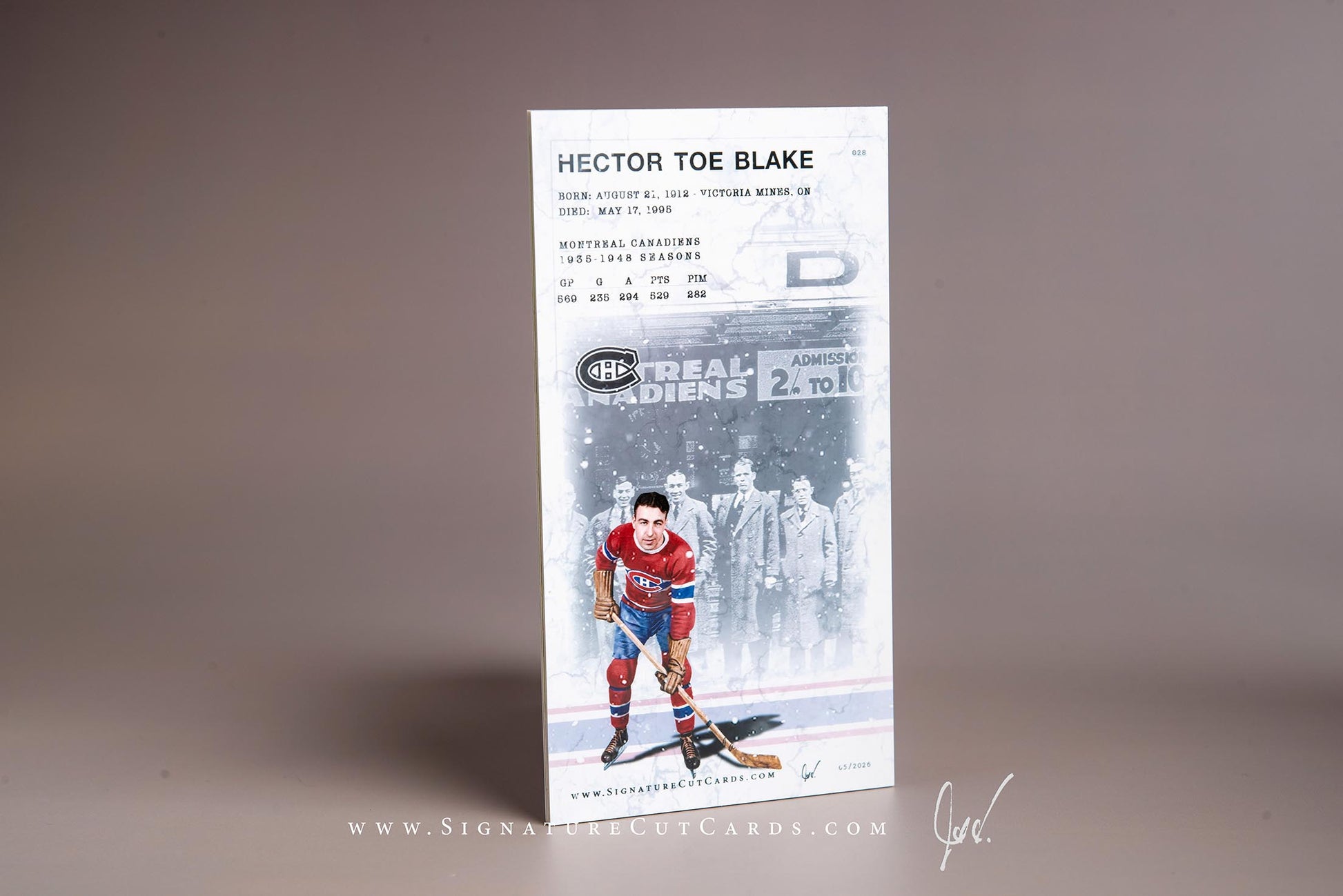 Hector Toe Blake Montreal Canadiens Signature Cut Tallboy Card Back