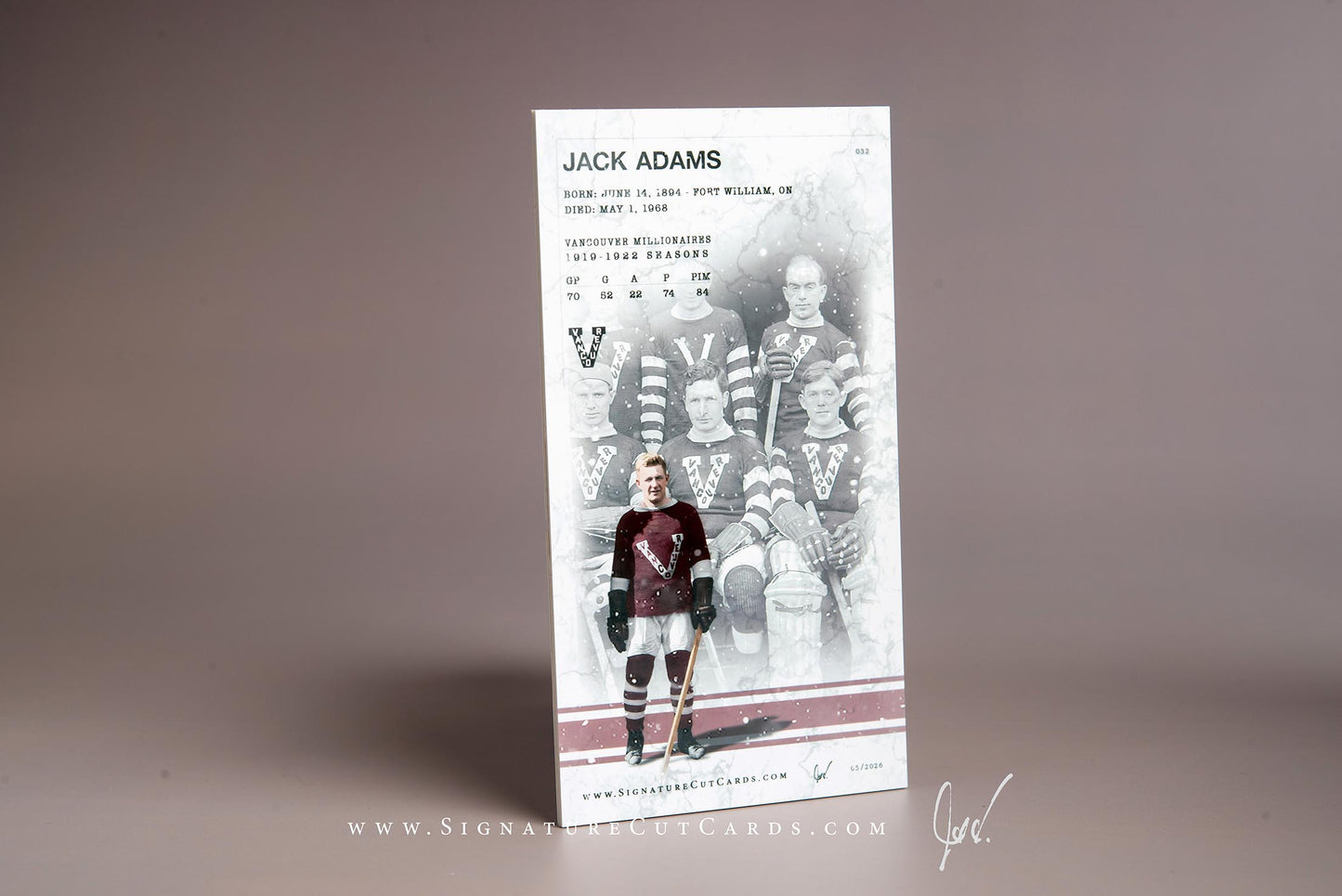 Jack Adams Vancouver Milionaires Signature Cut Tallboy Card Back