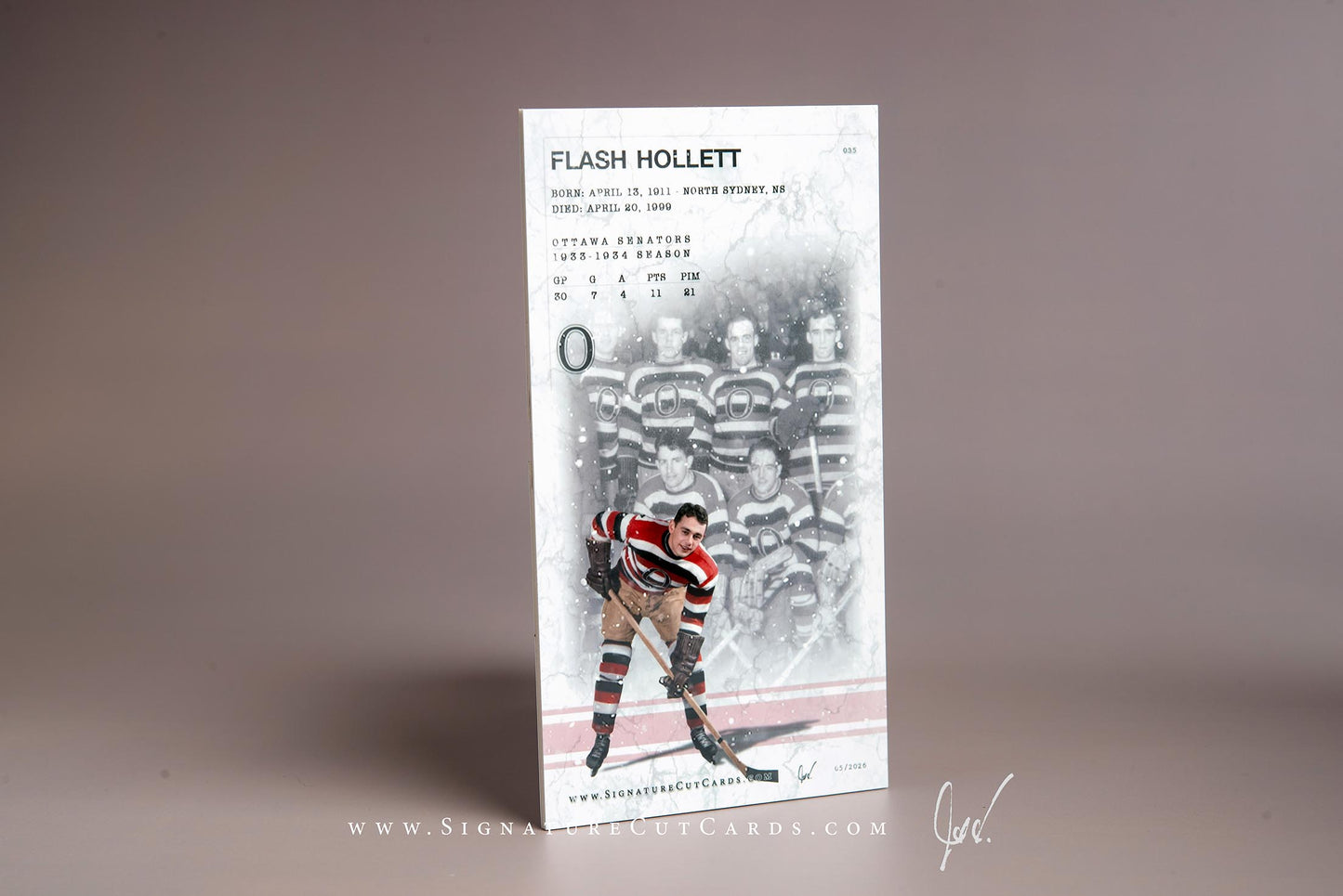 Flash Hollett Ottawa Senators Signature Cut Tallboy Card Back