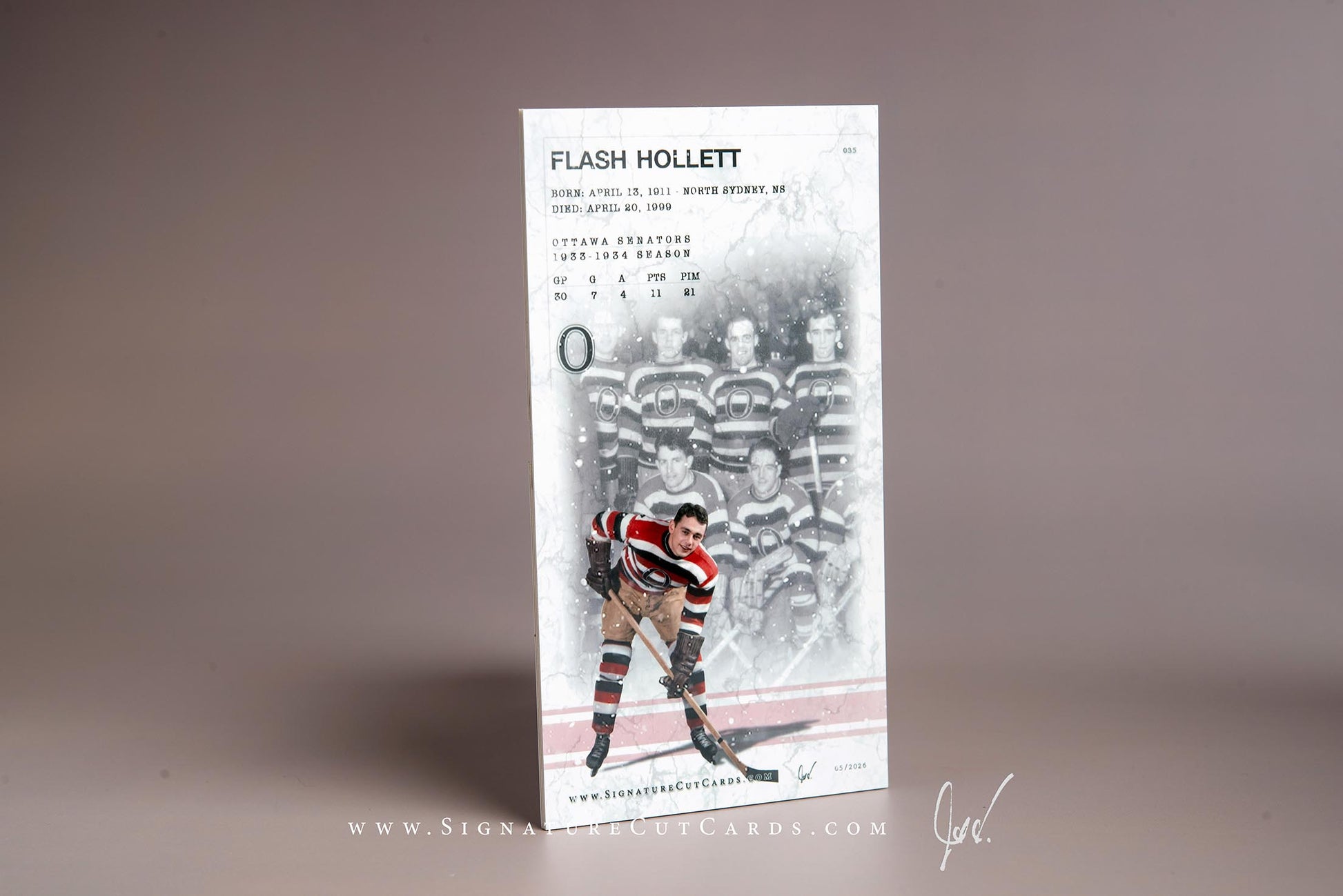 Flash Hollett Ottawa Senators Signature Cut Tallboy Card Back
