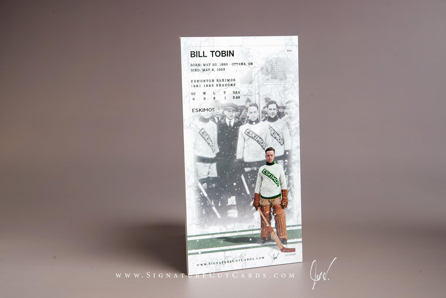 Bill Tobin Edmonton Eskimos Signature Cut Tallboy Card Back