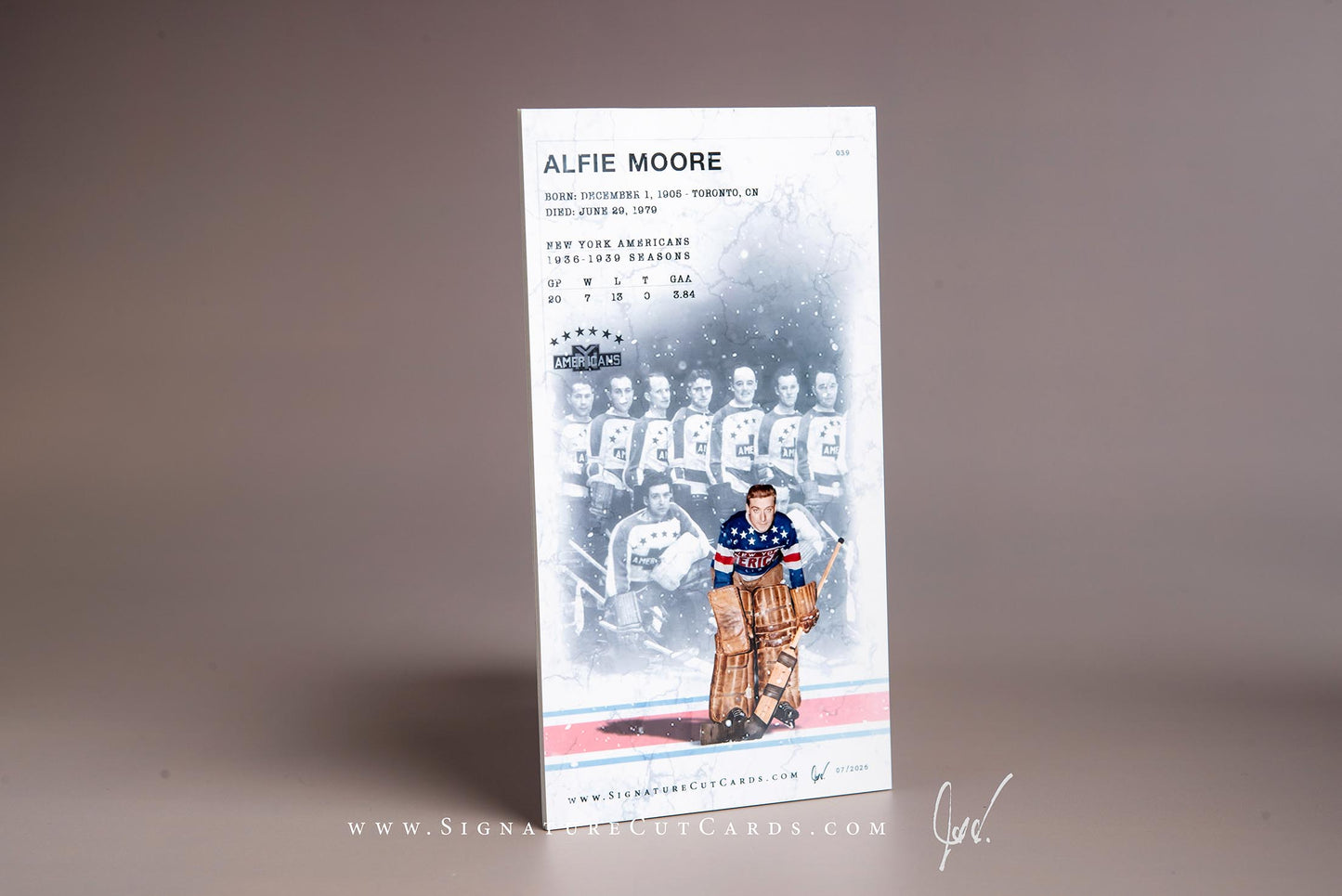 Alfie Moore New York Americans Signature Cut Tallboy Card Back
