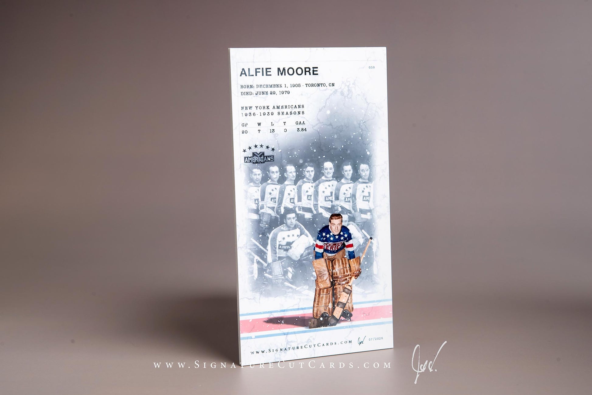Alfie Moore New York Americans Signature Cut Tallboy Card Back