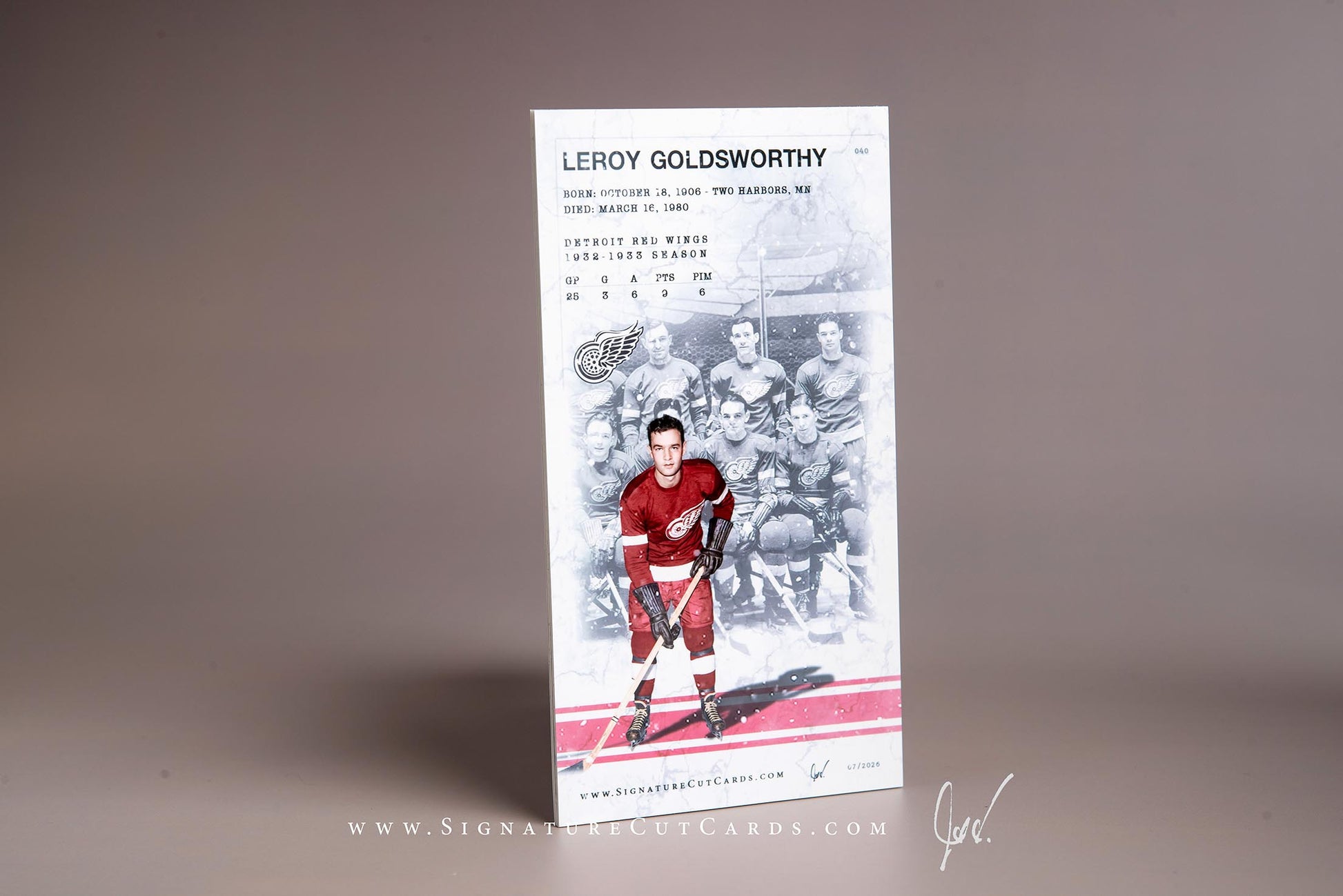 LeRoy Goldsworthy Detroit Red Wings Signature Cut Tallboy Card Back