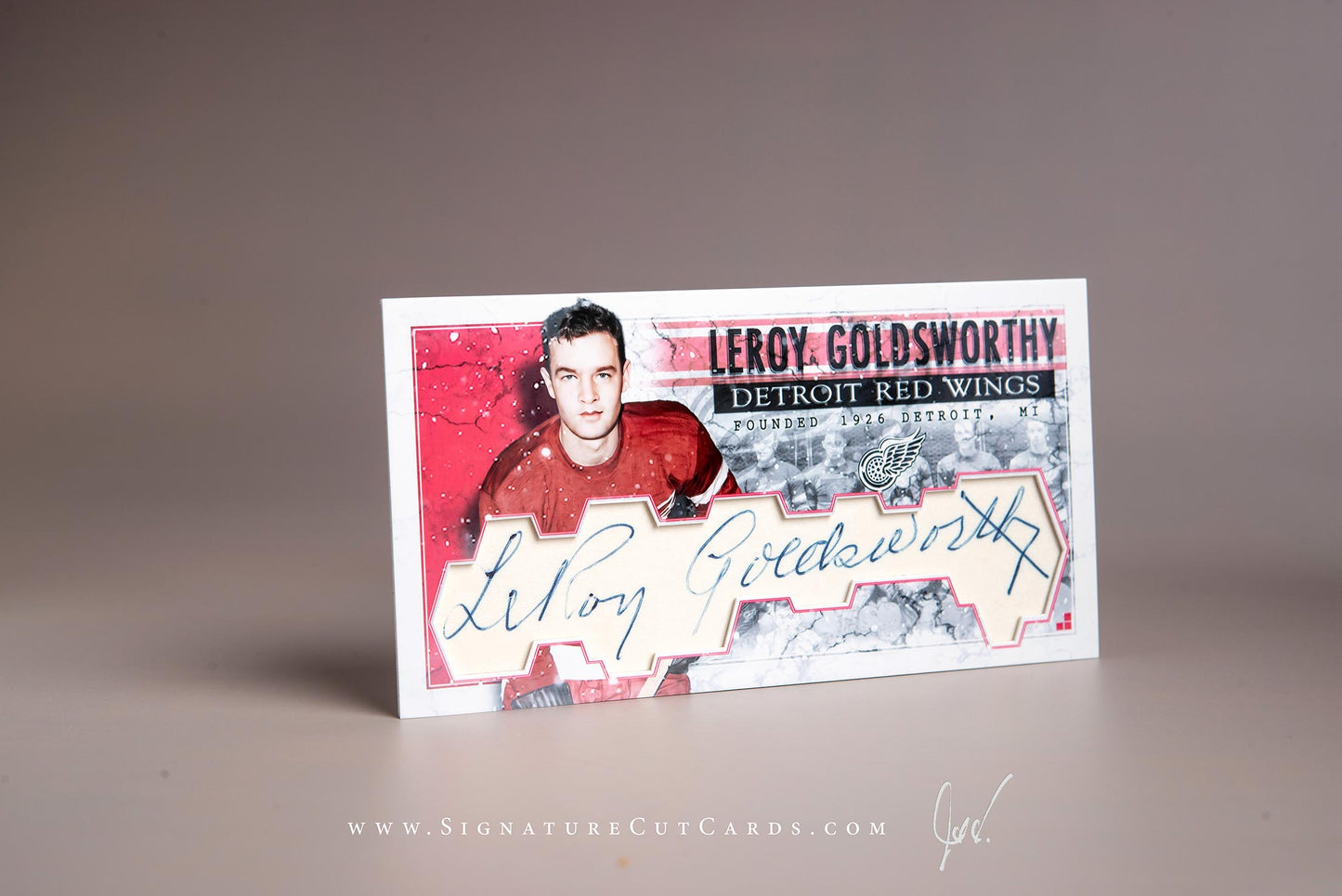 LeRoy Goldsworthy Detroit Red Wings Signature Cut Tallboy Card Autograph