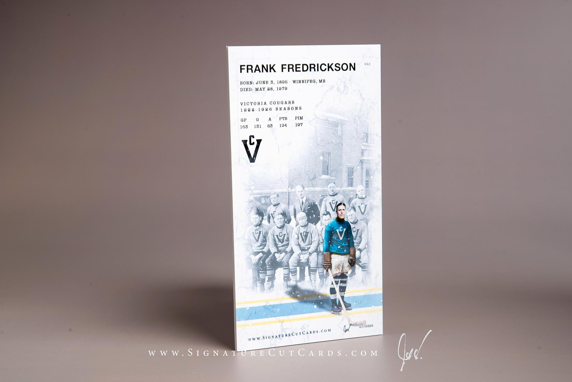 Frank Fredrickson Victoria Cougars Signature Cut Tallboy Card Back