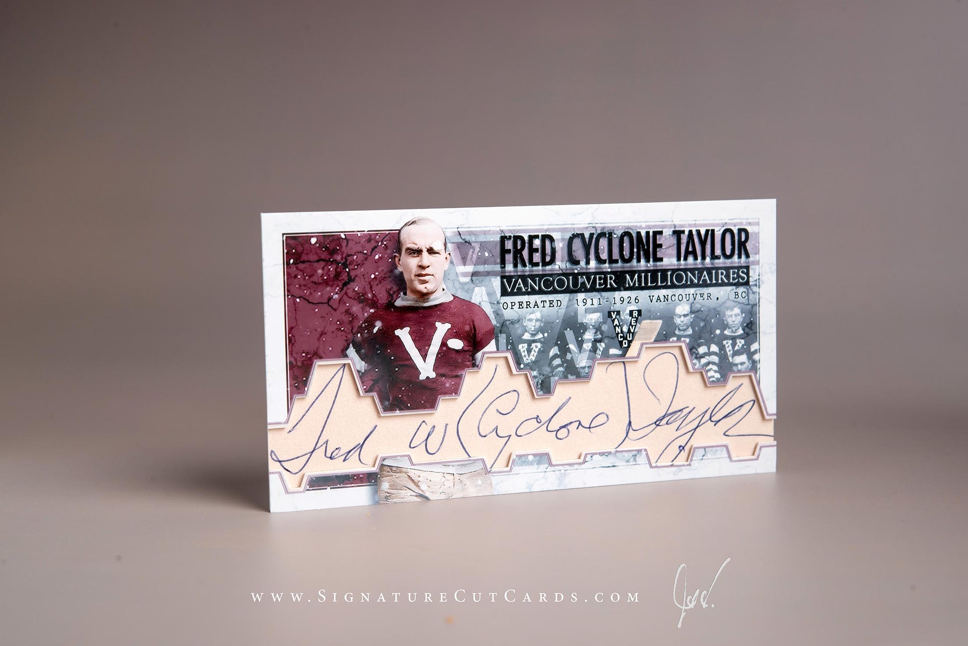 Fred Cyclone Taylor Vancouver Milionaires Signature Cut Tallboy Card Autograph