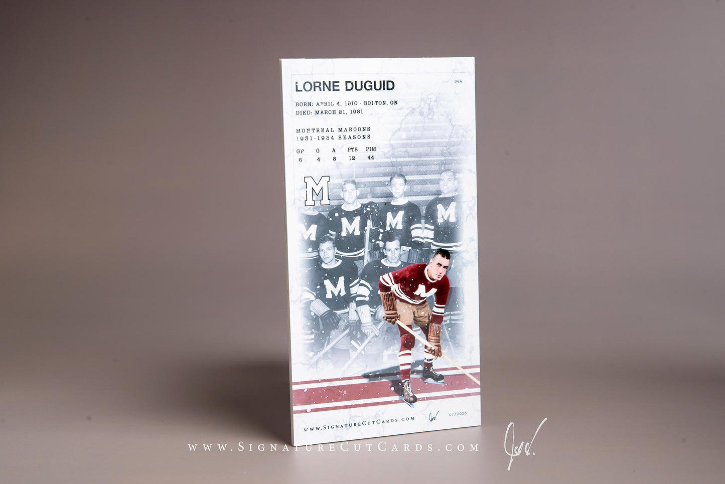 Lorne Duguid Montreal Maroons Signature Cut Tallboy Card Back