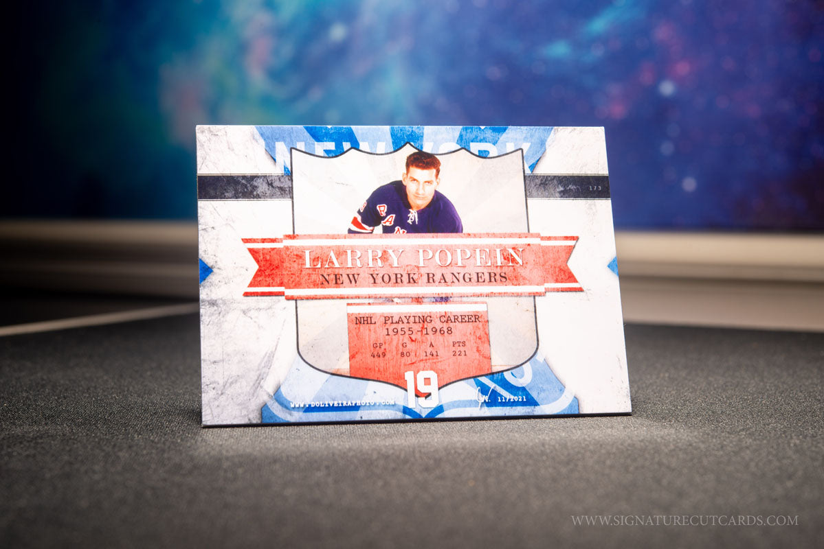 Larry Popein New York Rangers Signature Cut Card Back