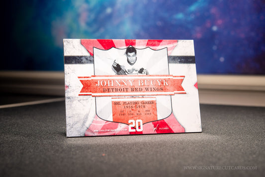 Johnny Bucyk Detroit Red Wings Signature Cut Card Back