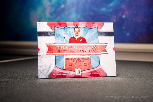 Tom Johnson Montreal Canadiens Signature Cut Card Back