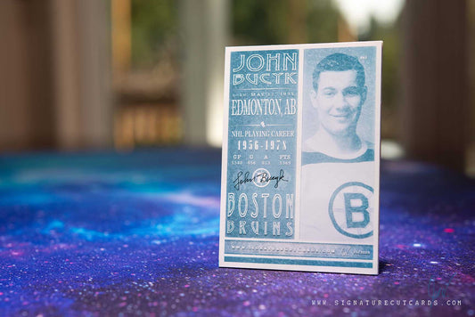 John Bucyk Boston Bruins Signature Cut Card Back