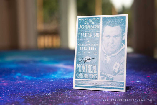 Tom Johnson Montreal Canadiens Signature Cut Card Back