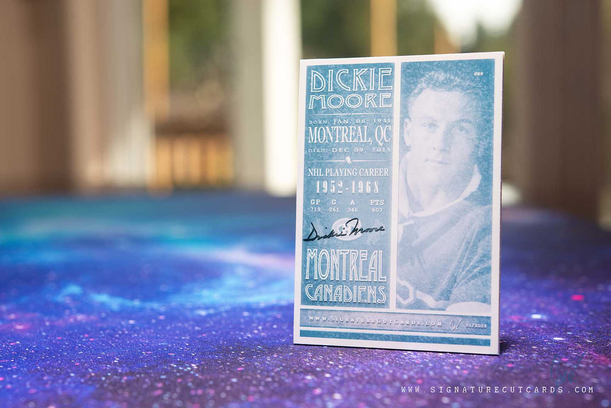 Dickie Moore Montreal Canadiens Signature Cut Card Back