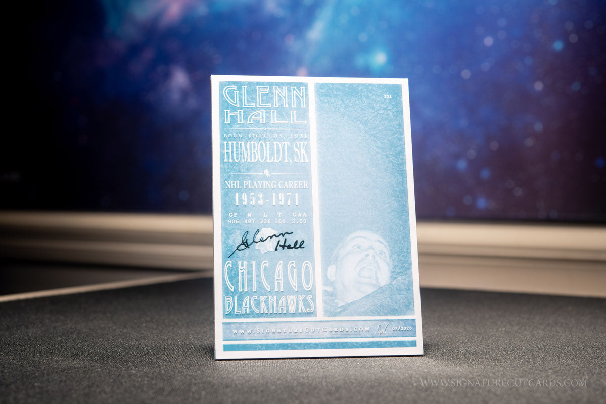 Glenn Hall Chicago Blackhawks Signature Cut Card Back