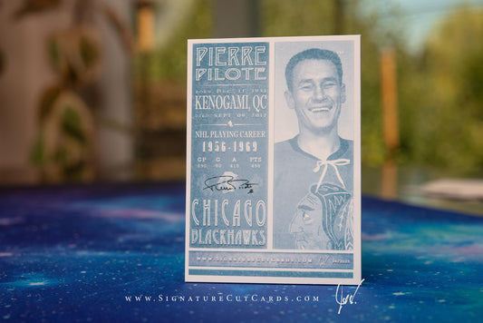 Pierre Pilote Chicago Blackhawks Signature Cut Card Back