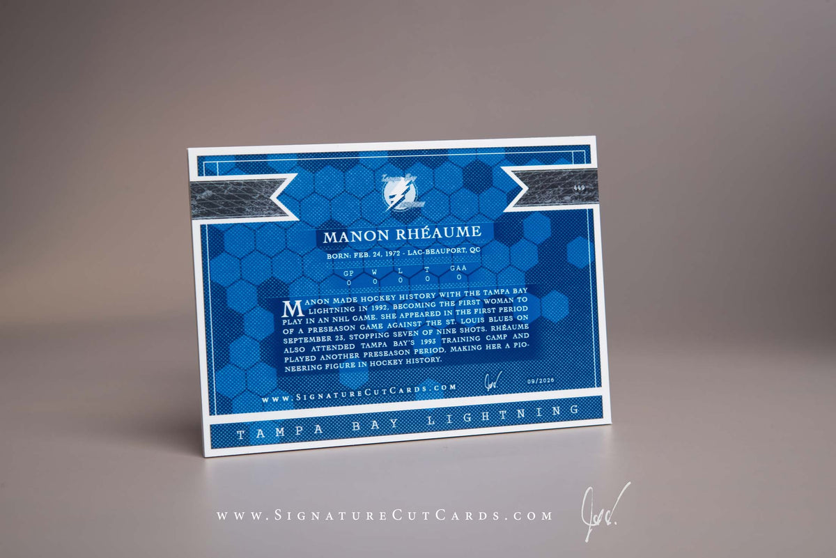 Manon Rheaume Tampa Bay Lightning Signature Cut Card Back